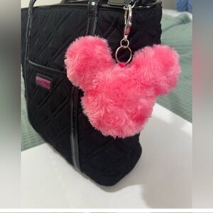 🎅🏻 SALE Pink fluffy mouse key chain or bag charm  rose print Silver hardware
